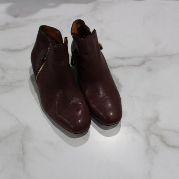 Rebecca Minkof Red Leather Ankle Heeled Booties sz 6M - Picture 5 of 7